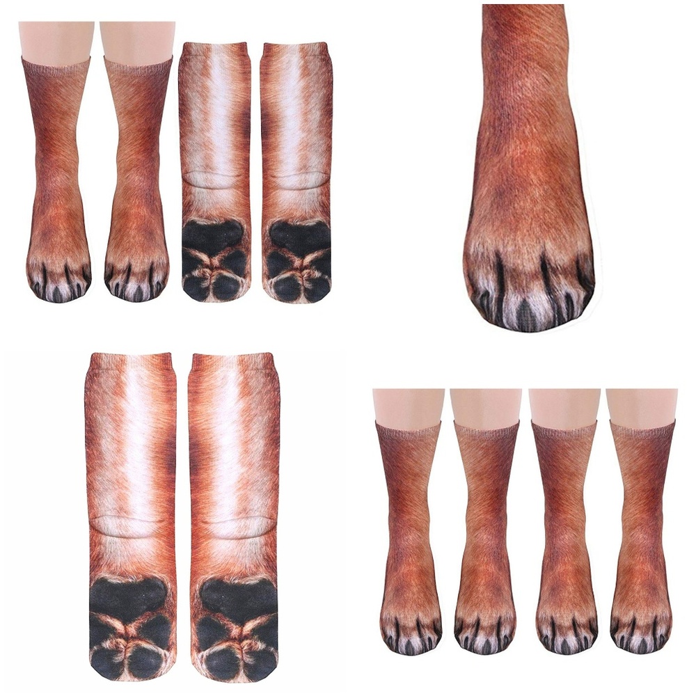 2 Pairs Unisex 3D Dog Puppy Paw Crew Socks
